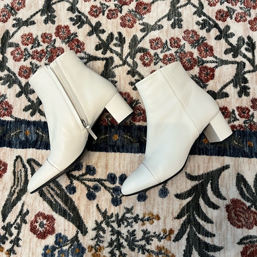 Theory White Leather Ankle Boots